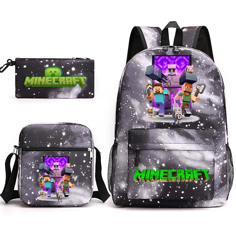 2022 Cross-border Starry Sky School Bag Three-piece Casual Fashion My World Game School Travel Bag
