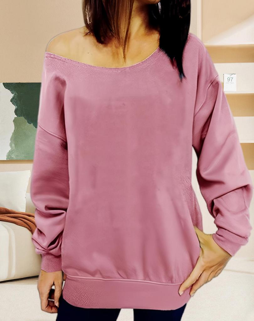 2025 Casual European & American Solid Color Women's Off-Shoulder Sweatshirt