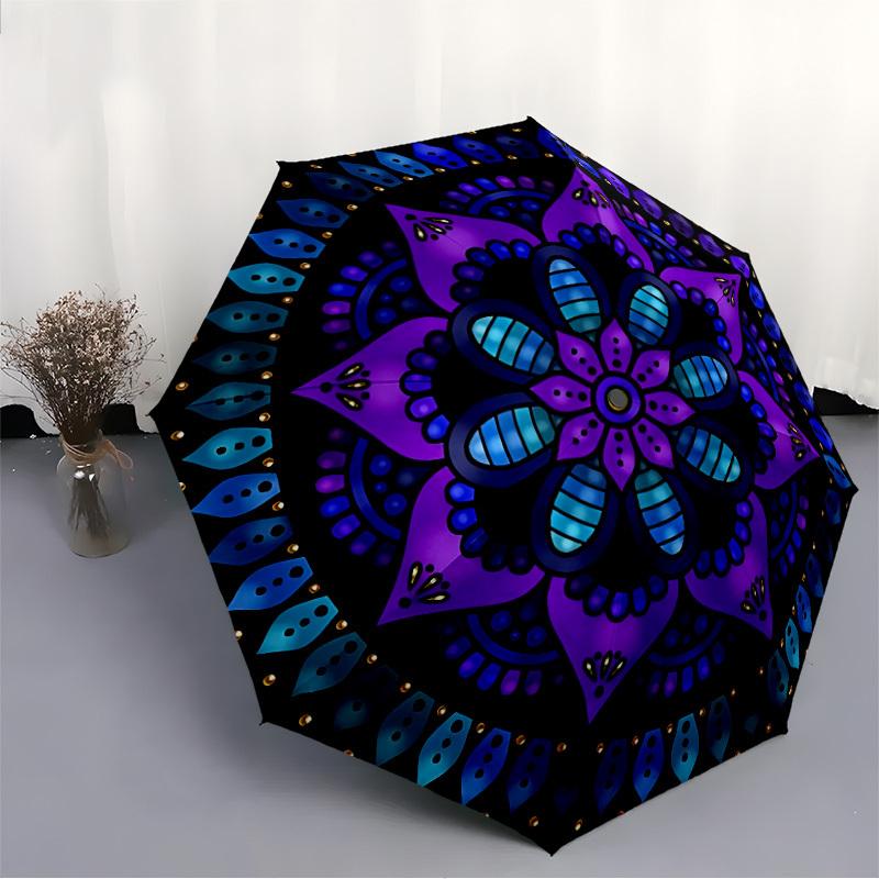 1pc Mandala Art Automatic Umbrella - 8-Rib Foldable Design, Outdoor Adventures, and Family Celebrations yy250829062