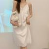 V-neck Women's Pajama Dress Sleeveless Sling Nightgown High Waist Suspender Nightdress  Female