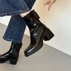 Thick soled short boots 2026 Spring and Autumn high-heeled short boots square toe women's boots