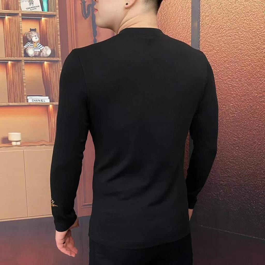 Bluză sport bărbătească cu guler înalt brodat și căptușeală din fleece - Modă Toamnă/Iarnă, Color Block, Mânecă lungă