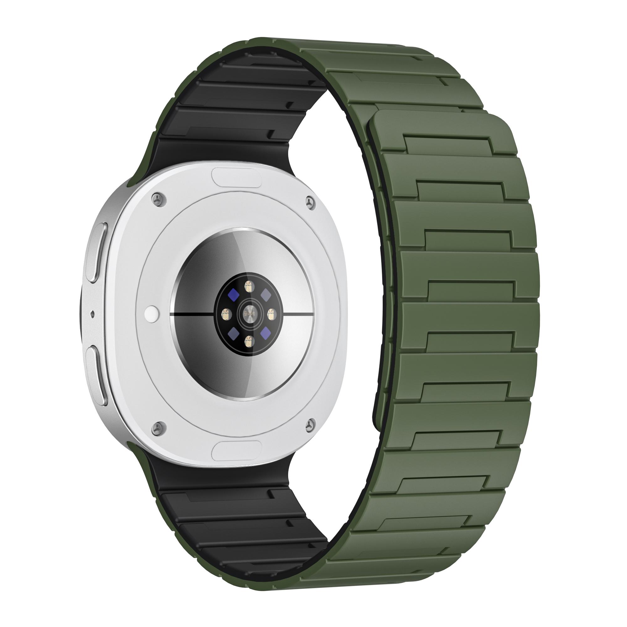 

Silicone Strap for Samsung Galaxy Watch8 Classic 46mm/Watch8 44mm/40mm Magnetic Watchband Army Green Black