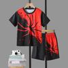2 Pieces Boy Teens Summer Dynamic Fashion Black Red Spider Print Light Crewneck Pocket Shorts Casual Set