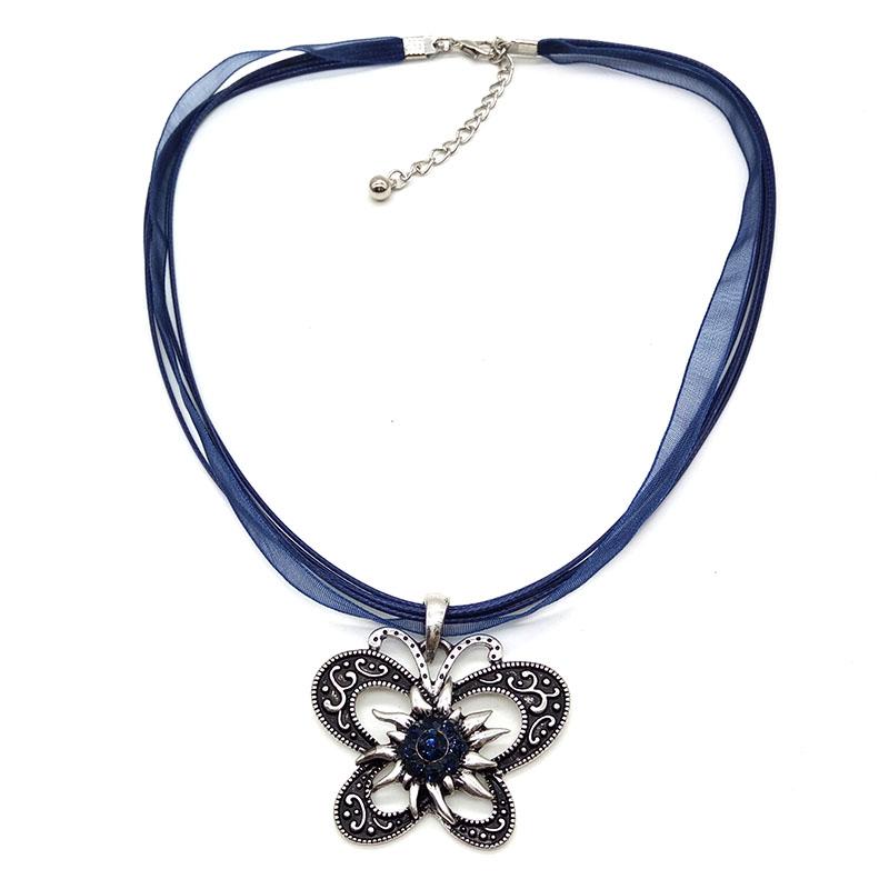 New Vintage Butterfly Necklace Jewelry Fashion Popular Retro Bohemia Style Ribbon Rope Chain Crystal Flowers Pendant Necklace