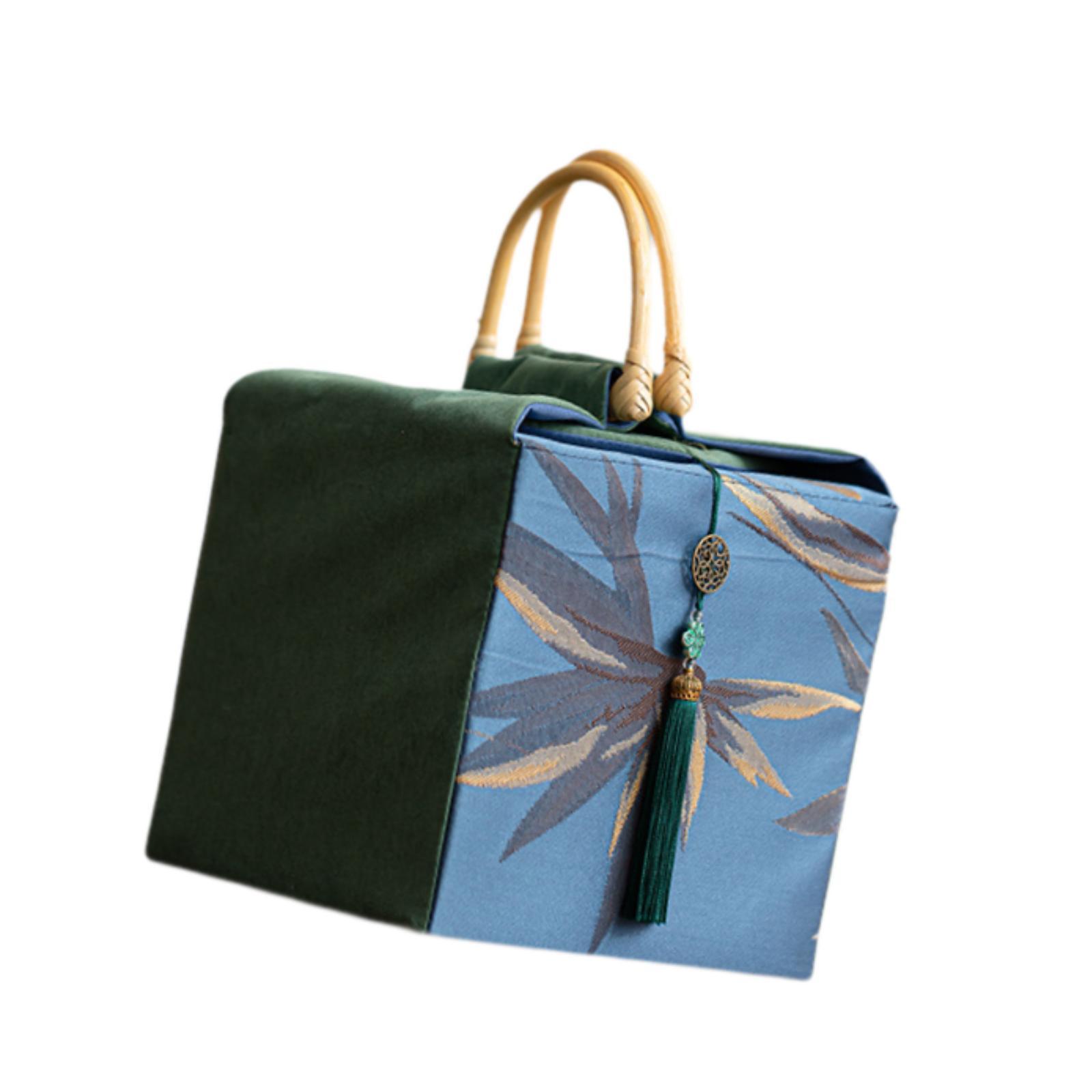 Gift Box with Handle Keepsake Box Versatile Embroidery Portable Goodies Bag for Anniversary Presents Holiday Mooncake Snacks