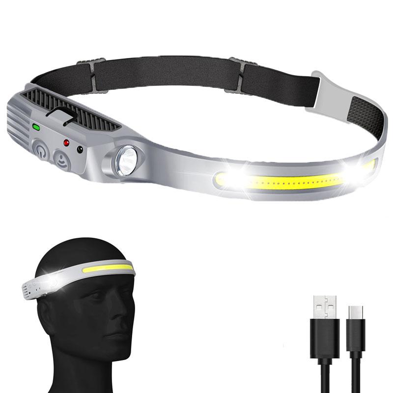 1PC/2PCS Built-in Battery Rechargeable Headlamp 5 Lighting Modes Super Bright Induction Headlight LED COB Waterproof Headlight