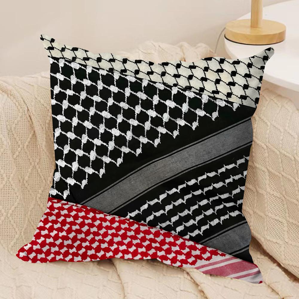 Arabic Keffiyeh Traditional Cushion Cover Silky Short Plush Invisible Zipper Dustproof Sofa Pillow Case For Home Decor