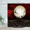 Horror Halloween Shower Curtain Set Mystic Red Sky Branches Full Moon Night Landscape Bath Curtains Holiday Cloth Bathroom Decor