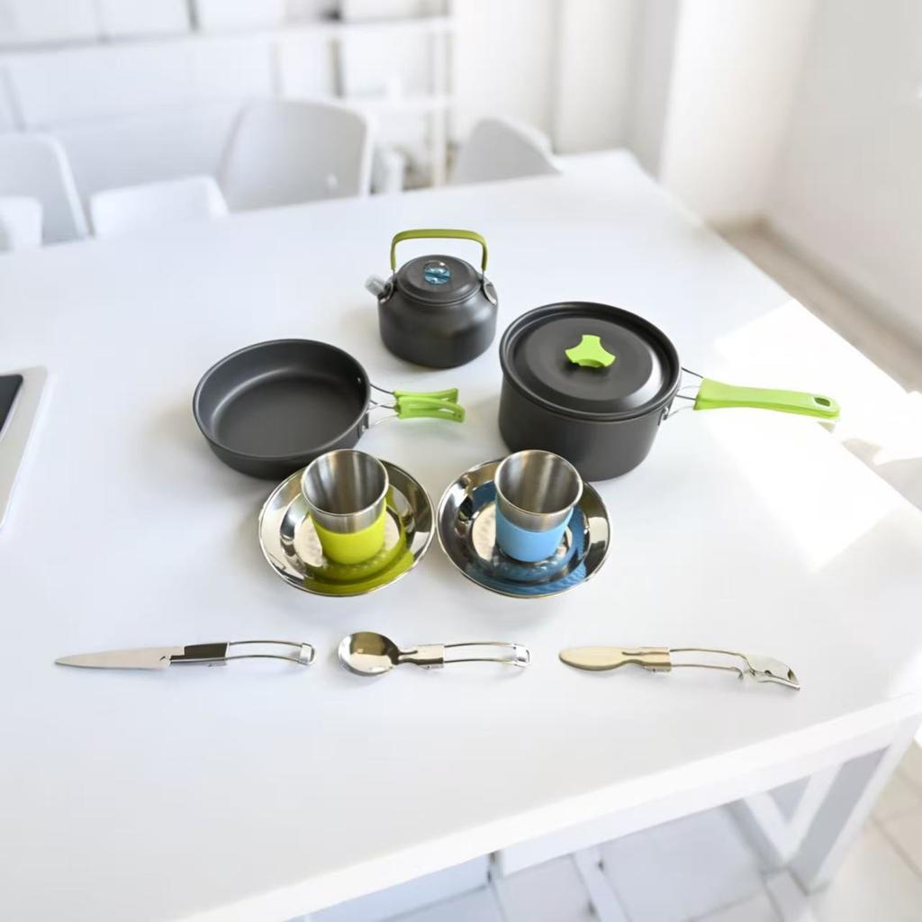 Camping Cookware Mess Kit Non-Stick Lightweight Aluminum Stainless Steel 1-2L Pots Set Pot Cover Portable Outdoor Travel