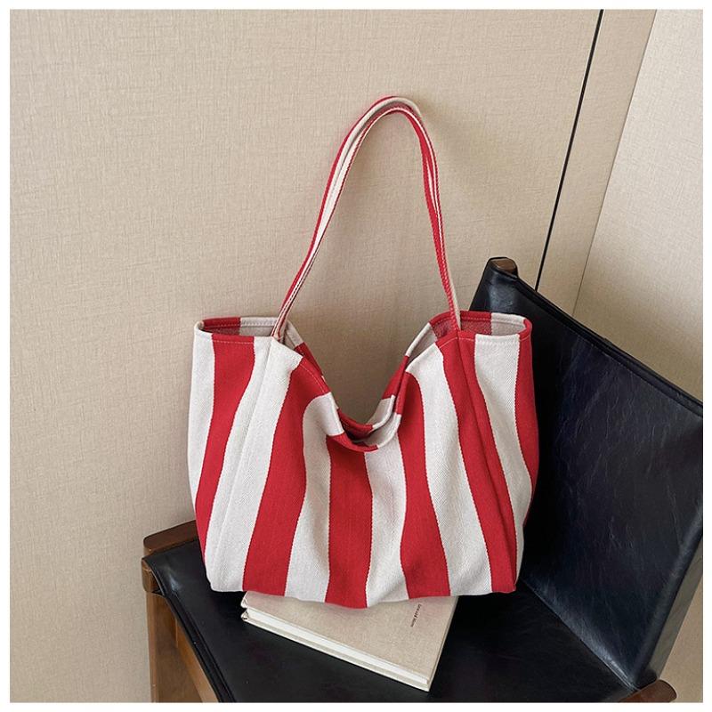 Striped Fashion Shoulder Bag Spring New Literary and Leisure Large-capacity Commuter Canvas Bag Bag