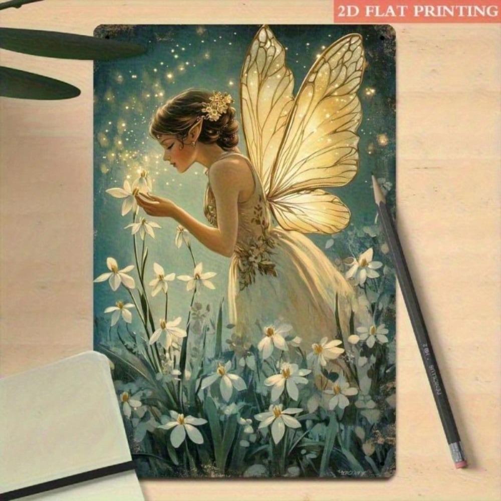 Vintage Glowing Fairy Wings Metal Sign 30x20cm Flower Garden Wall Decor Bedroom Tin Plaque Art