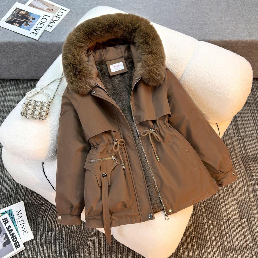

Puffer Coat Women s Slim Fit Hooded Thick Fleece Cotton Jacket Winter Fashion Korean Style Warm Coat XXXL кавовий