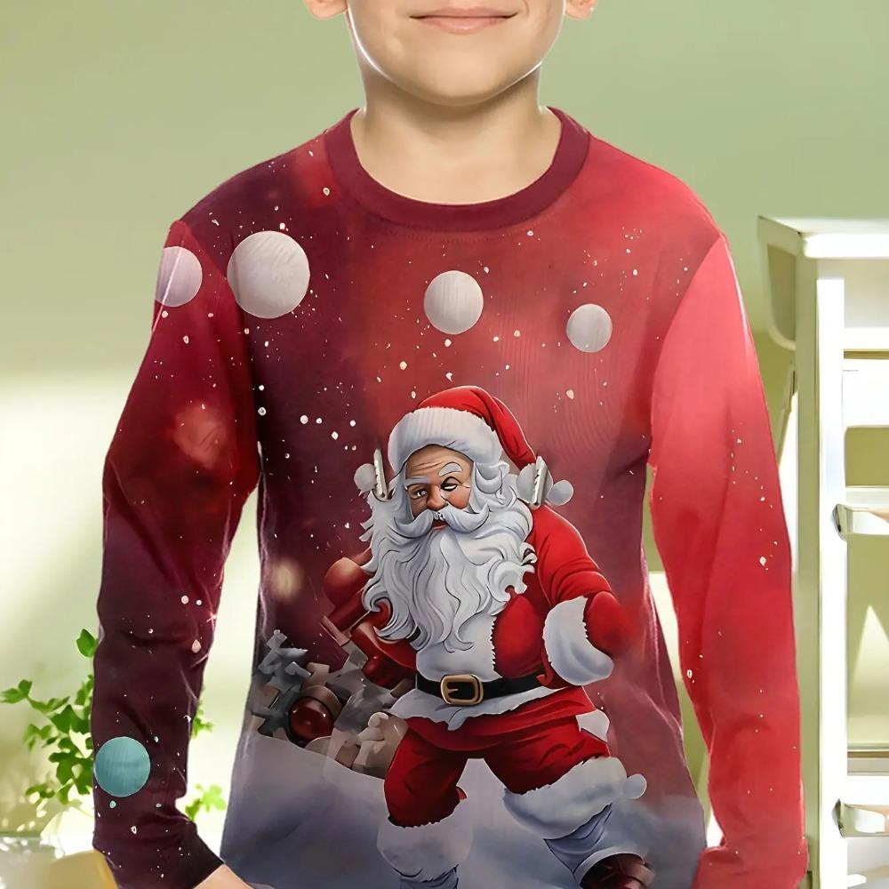 Christmas Children's 3D Digital Printed Boys' Fashionable and Comfortable Round Neck Long Sleeved T-shirt