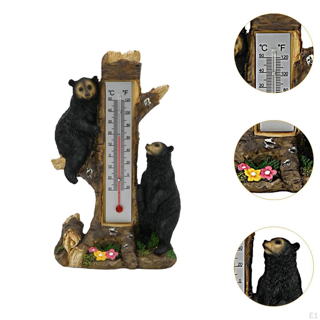 Thermometer Resin Statue Easy Read Sturdy Bears On Tree Animal Figurine Garden Sculpture for Indoor
