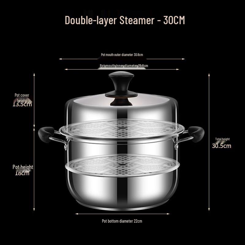 

Large Capacity 2-Tier 201 Stainless Steel Steamer Pot