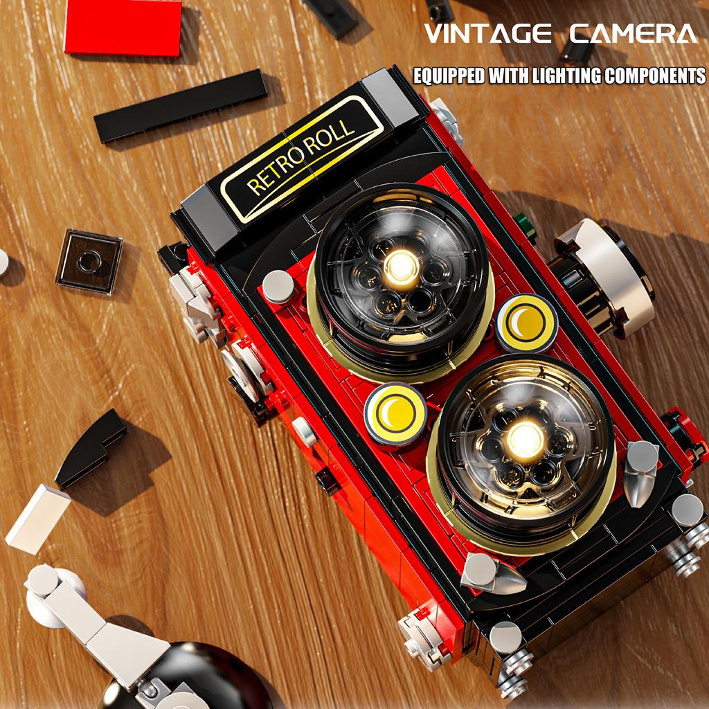 Non-Toxic 719Pcs Vintage Camera Building Blocks Puzzle Machine Assemble Bricks Toys With Light Creative Desktop Decoration Gifts