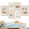 Caminhão basculante de transporte de escavadeira Arco-íris Boho Boy Nursery Posters Prints Canvas Painting Wall Art Pictures Baby Kids Room Decor