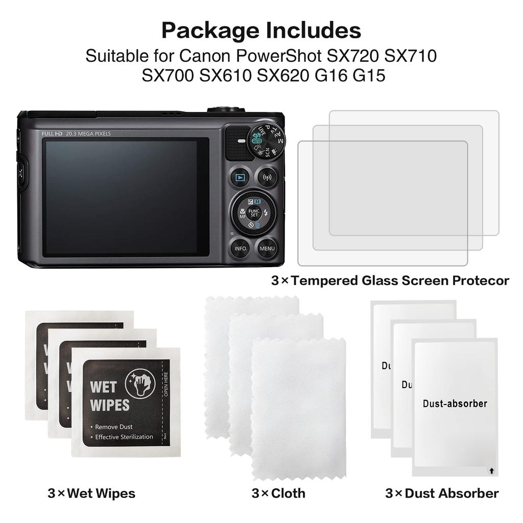 Rieibi Canon SX720 HS LCD Screen Canon SX720 HS Screen SX620 HS Protective SX620 HS Tempered Glass Film for PowerShot SX720 9H Impact Fingerprint Thin
