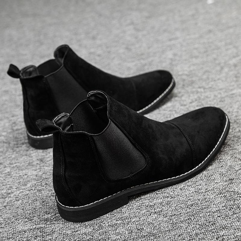 Fashion Men's Chelsea Boots British Style Slip On Shoes Comfortable Suede Leather Business Dress Shoes Elastic Strap Ankle Boots