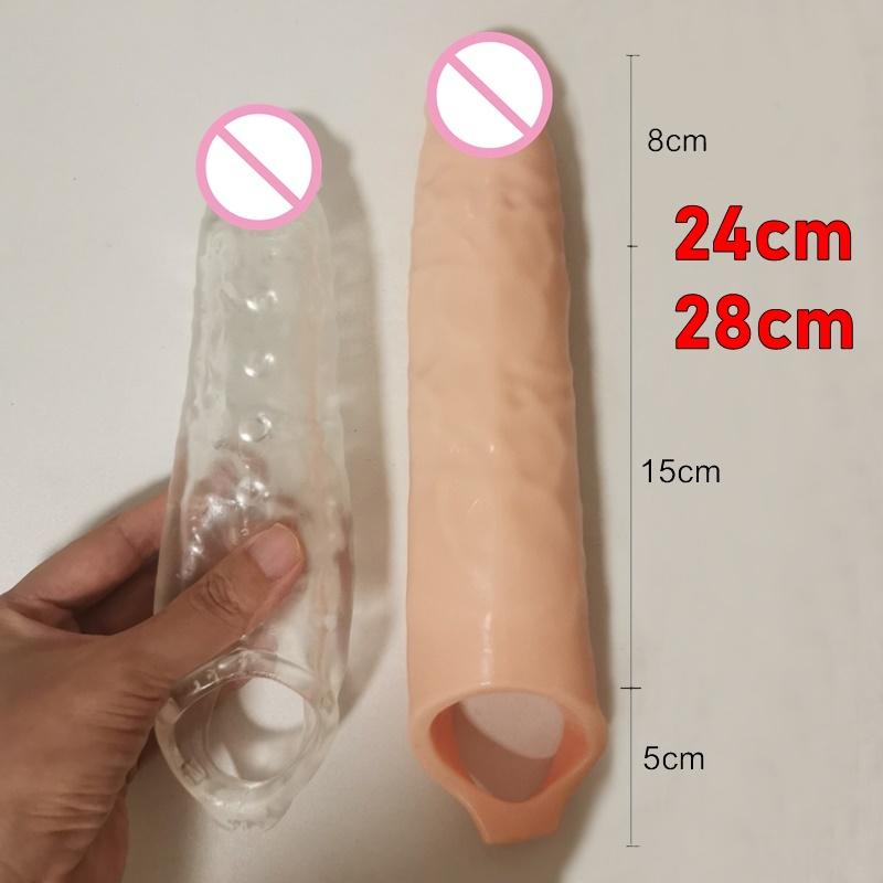 FXINBA 24/28cm Realistic Penis Sleeve Extender Huge Cock Enlargement Sex Toy For Men Delay Reusable