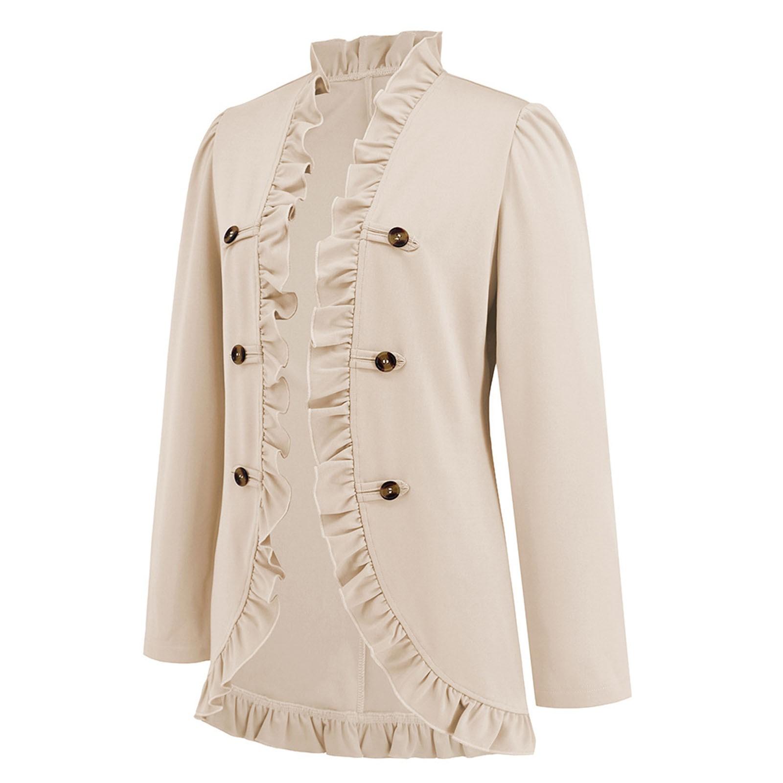 Женская куртка с открытыми пуговицами и рюшами — фото 4