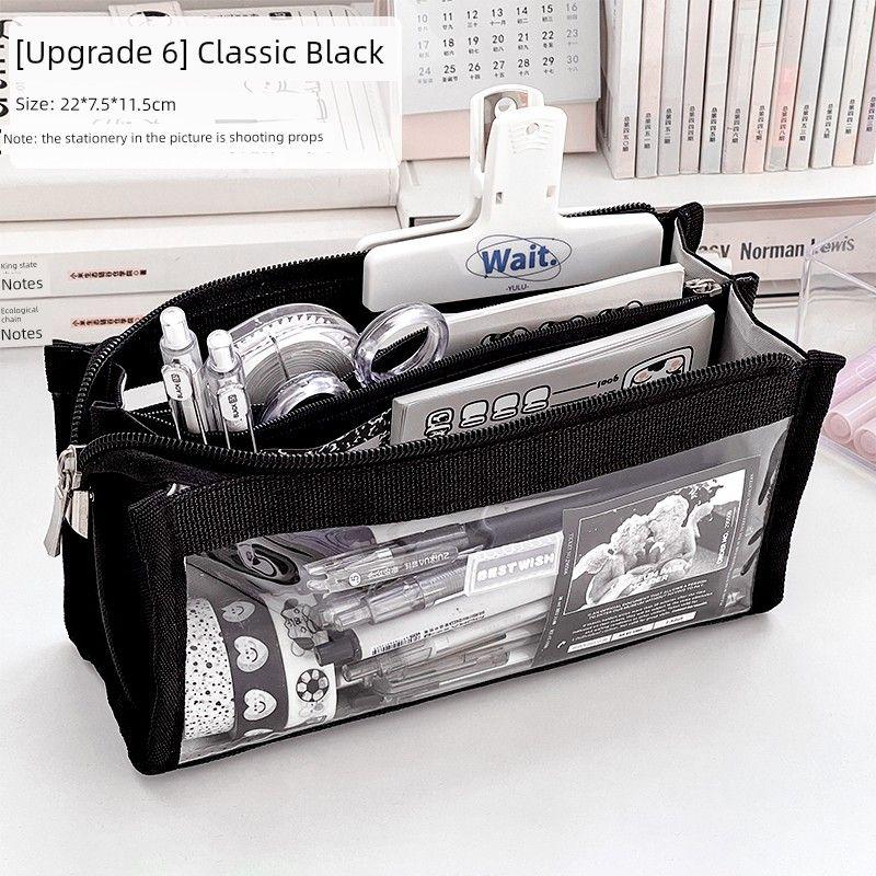 

Pencil Case Large Capacity Primary School Student Junior High School Boy Cartoon Backpack Minimalist School Opening Stationery Case Pencil Box [Upgrade 6] Classic Black (about 80 pens)