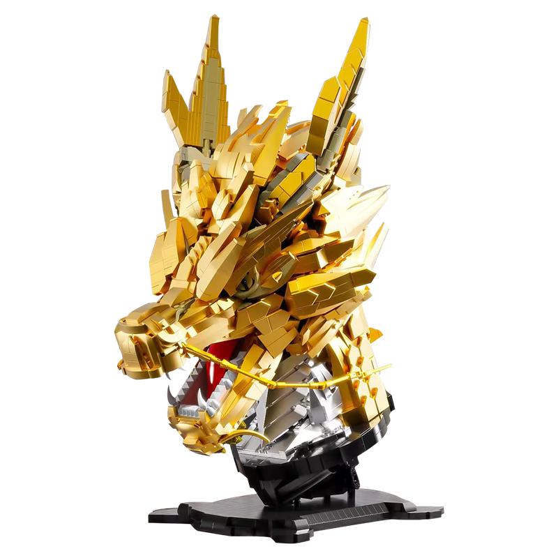 Golden Dragon Head Building Blocks Building Blocks Assemble Desk Decoration Chinese Dragon Toys Gift  for Adult Friend