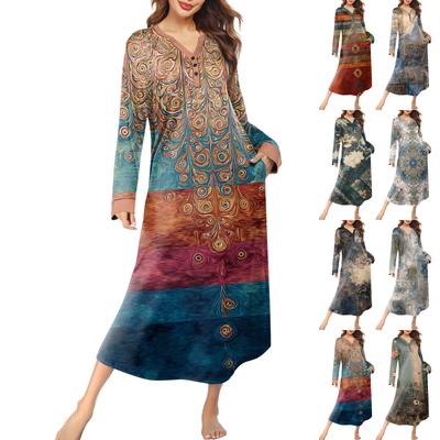 Women's Nightgown Long Loungewear V-neck Nightdress With Pockets