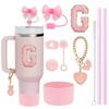 10PCS Accessories Set for Stanley Cup, 2 Straw and Brush and 1 Flower Charm Chain 3 Spill Proof Stopper Flowers Straw Cover Boot