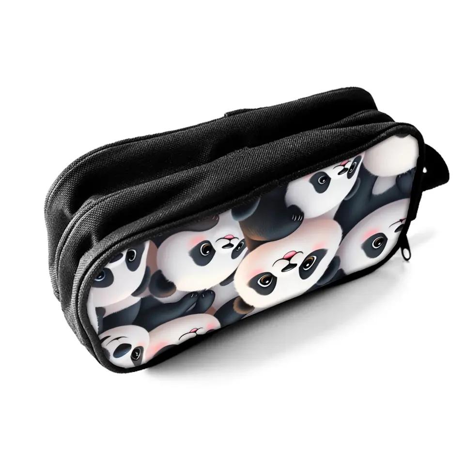 Panda Print Double Layered Pencil Bag with 3D Cartoon Design for Boys/Girls School Supplies