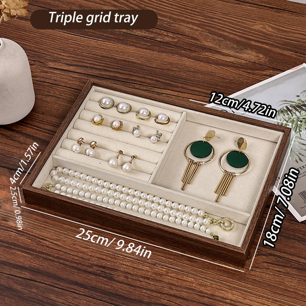 1pc Walnut wood grain jewelry box, jewelry storage tray, store counter display tray, used for rings, necklaces, earrings