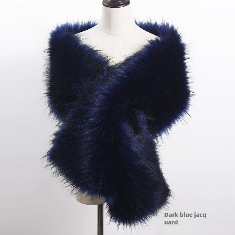 Autunno Inverno di Alta Qualità Lungo Nuovo Pelliccia Sintetica Capelli di Volpe Abito da Sposa da Sera Ispessito Scialle Grande Mantella sciarpa Sciarpa da Donna