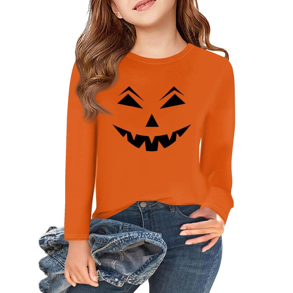 Girls Long Sleeve Halloween Day T Shirts Kids Fall Tops Crewneck Basic Tees 2-11Y