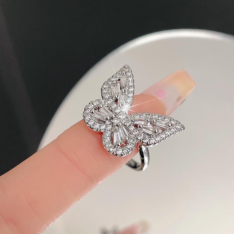 High-End Luxury Super Fairy Zircon Butterfly Open Index Finger Ring Tide Cold Wind Ring Woman