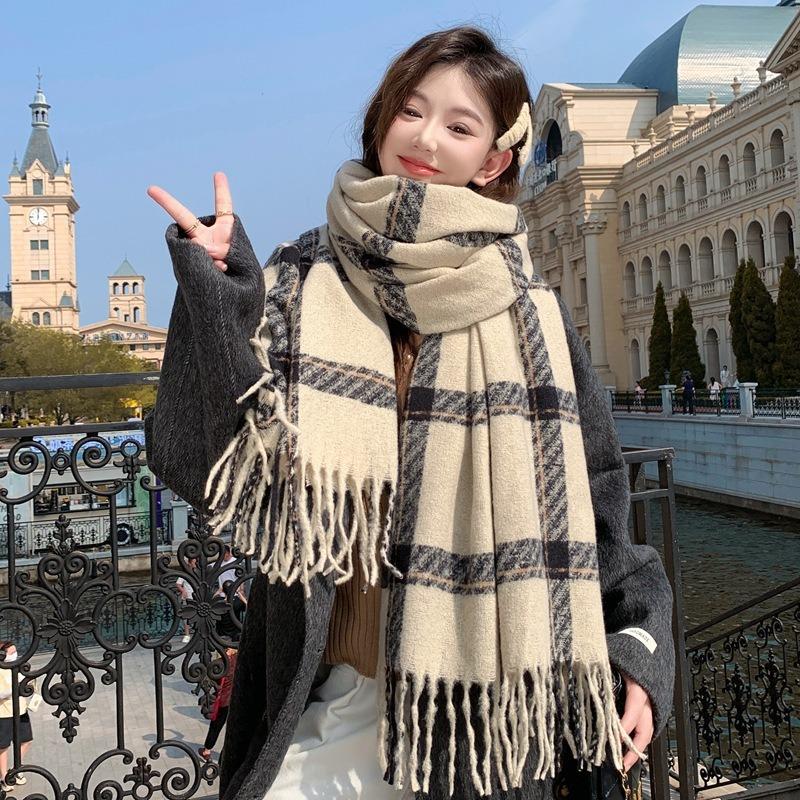 Plaid Scarf Women's Winter New Imitation Cashmere Warm Couple Versatile Korean Student Scarf Birthday Gift