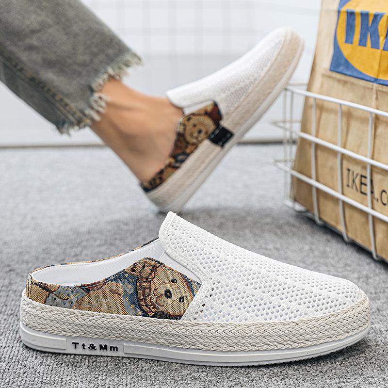 Fashion Men Canvas Shoe Slip-on Half Slipper Shoes Mens Fashion Breathable Casual Shoes Lazy Flats Shoes Men Loafer Zapatillas De Hombre