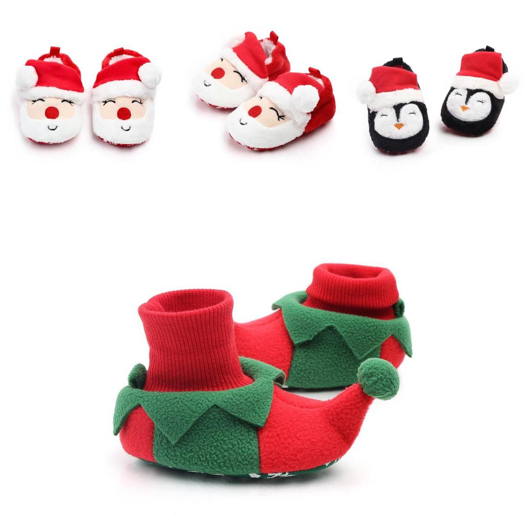 Christmas Gift Kids Baby Girl Boy Toddler Warm Slippers 3d Reindeer Santa Claus Shoes