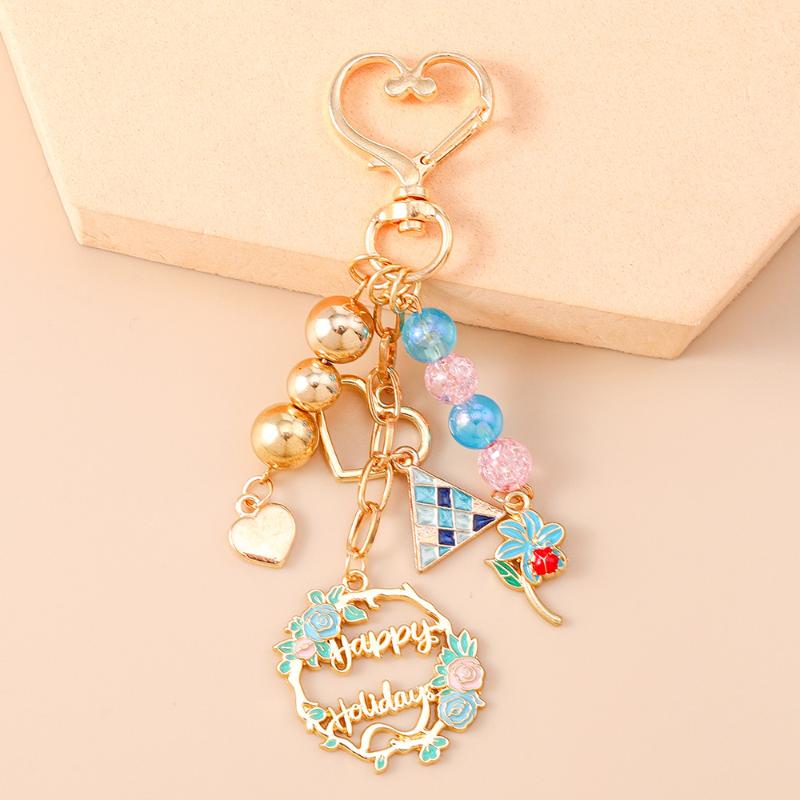 Cute Enamel Garland Keychain Women Girls Flowers Key Ring Pendants Handbag Decor Diy Handmade Jewelry Gifts