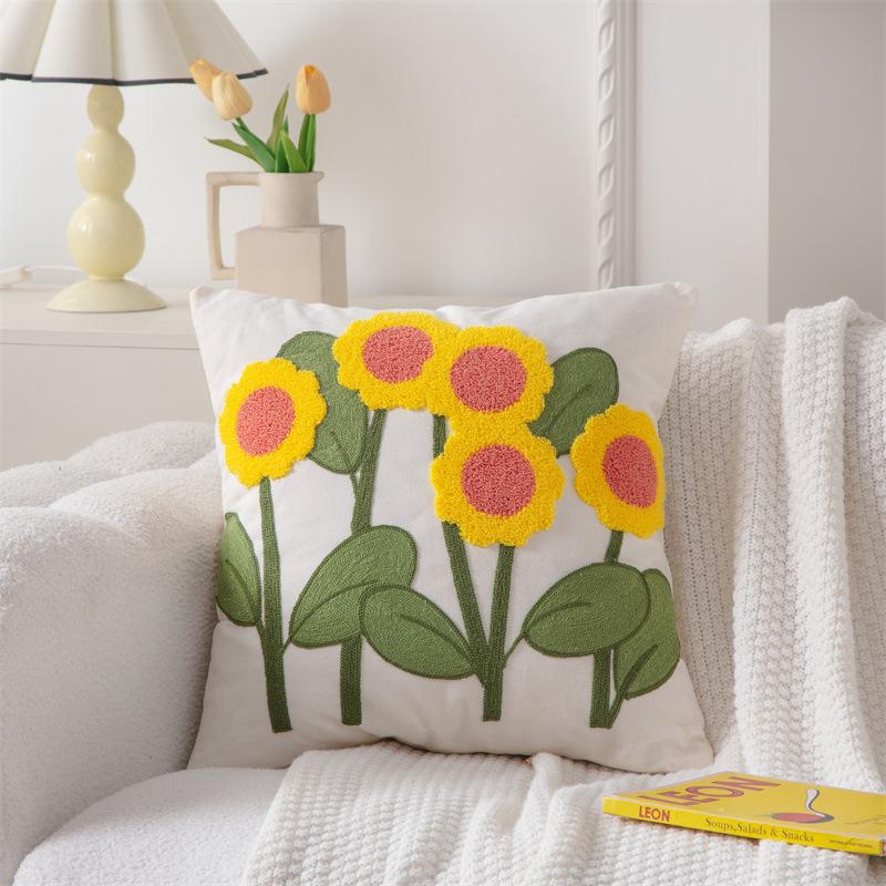 Cotton Canvas 3D Effect Birds Embroidery Throw Pillow Cover Decorative Cushion Cover For Sofa Office Home Room Decoration