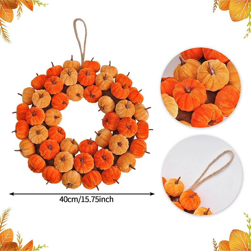 WTEMPO Künstlicher Samt-Kürbis-Kranz Mehrere Mini-Kürbisse im Ring-Design für Halloween, Thanksgiving und Herbst-Dekorationen