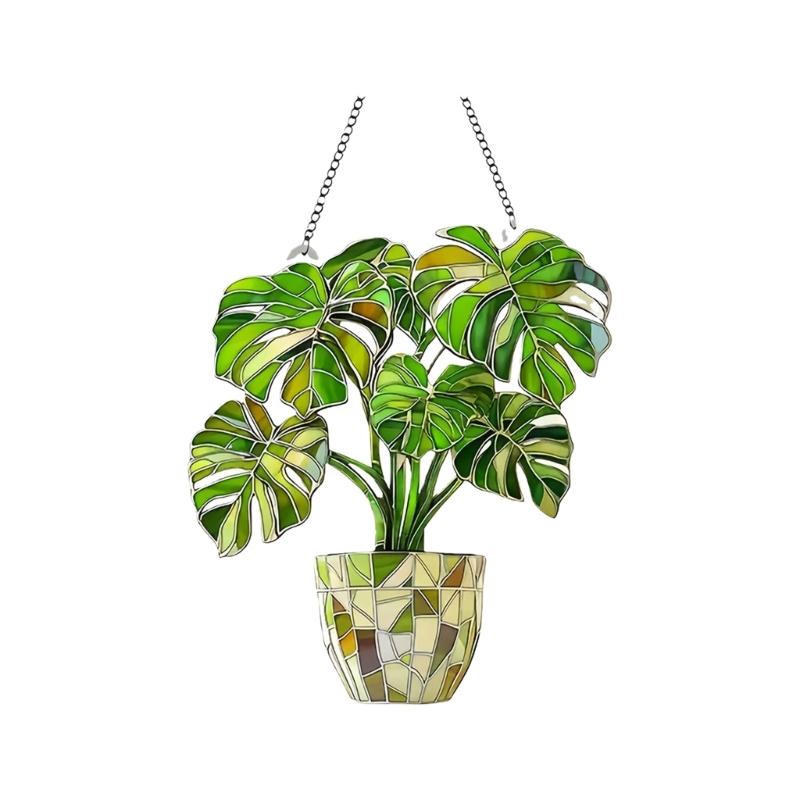 Colorful Acrylic Potted Plant Hanging Sign For Outdoor Lawn Party Decorations Weather Resistant Design Window Ornament