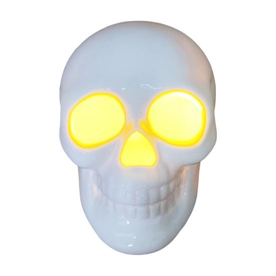 Yousheng Light Up Halloween Decoration Ceramic Carved Pumpkin Skull Bat Figurine LED Tabletop Ornament for Halloween Home Shelf Desk Decor