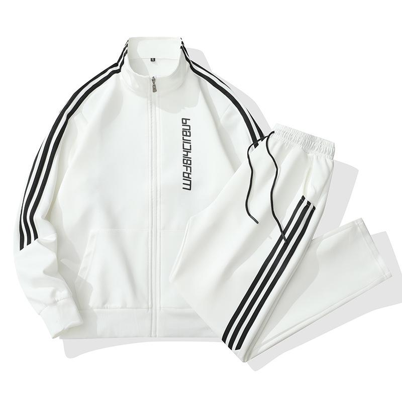 

Спортивный костюм мужской осенний эластичный спортивный костюм для улицы весенне-осенний спортивный костюм с длинным рукавом воротник-стойка кардиган повседневный костюм для бега XXXXL белый
