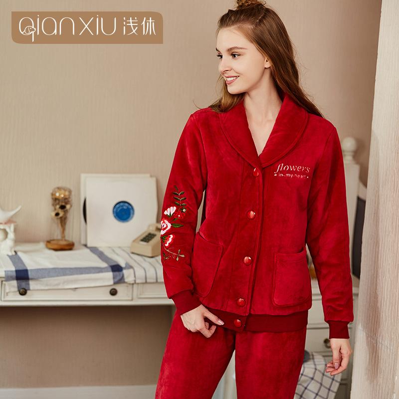 [Verschiedene Stile] Kompound-Imitations-Lammwoll-Pyjama Winter Samt Verdickt Pelz Integrierte Loungewear Hellrot