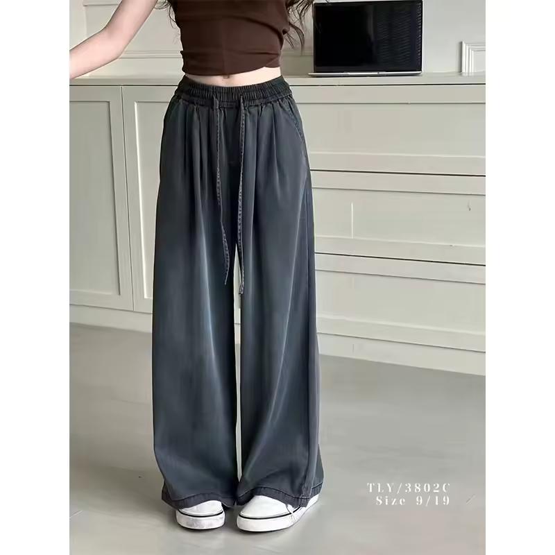 Girls  Summer Straight-Leg Jeans: Mid-Rise, Lightweight, Breathable, Wide-Leg Pants for Older Girls 120 чёрный