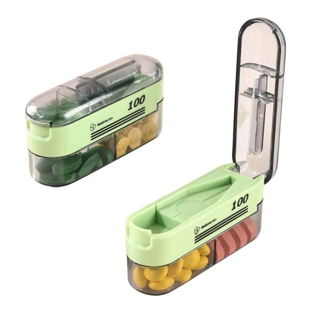 Precise Cutting Portable Pill Cutter 2 in 1 Halve/Quartering Pill Splitter with 2 Compartments Adjustable Pill Storage Box
