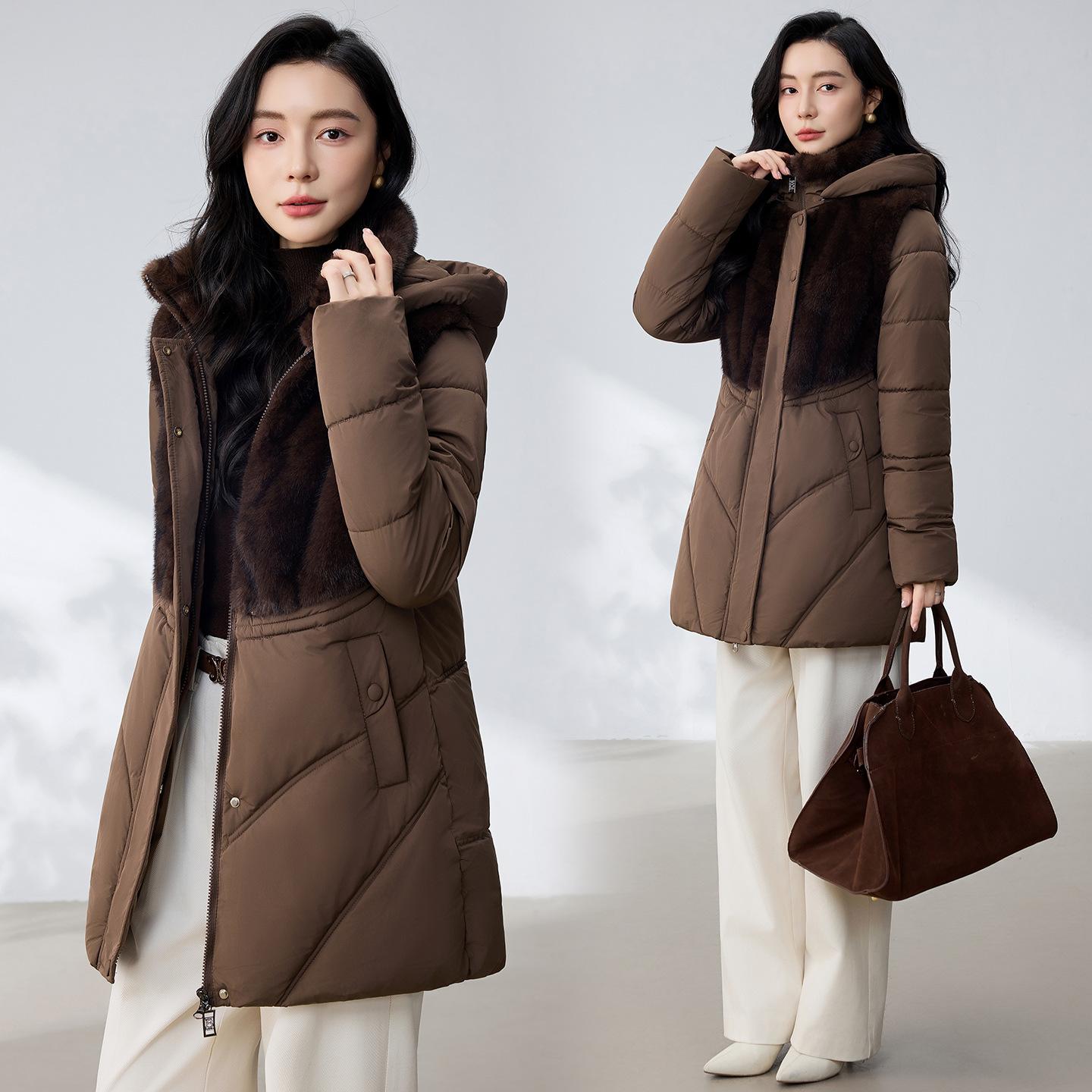 Women s new hooded fur collar removable sleeves coldproof lightweight thickened padded warm loose high quality fabric casual sports cotton clothing XXL темно-коричневого