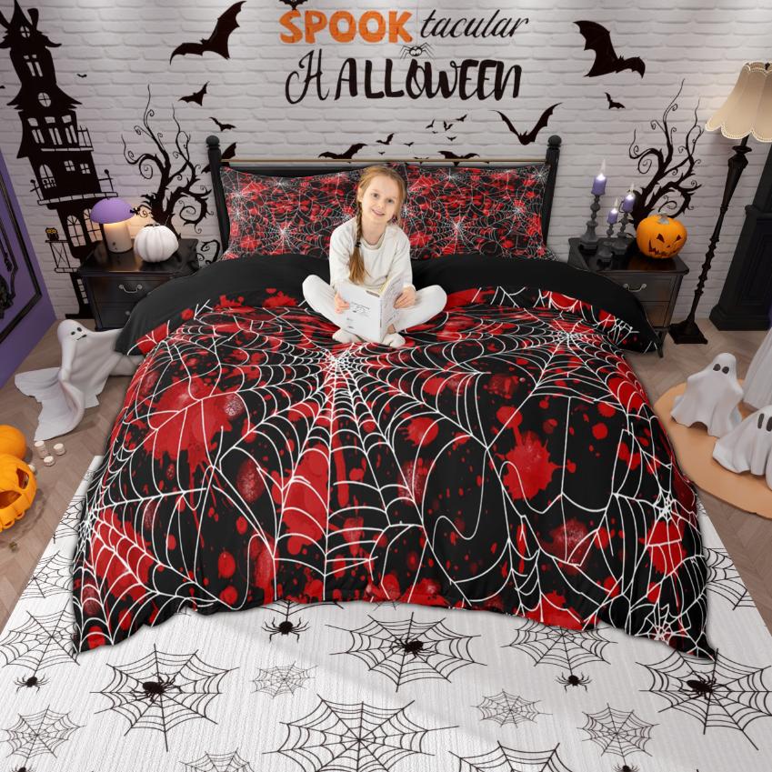 Homewish Spider Web Duvet Cover Set, Happy Halloween Theme Bedding Set, Reversible Comfoter Cover Set