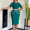 Women Plus Size Elegant High Waist Bodycon Short Sleeve Office Midi Pencil Dress